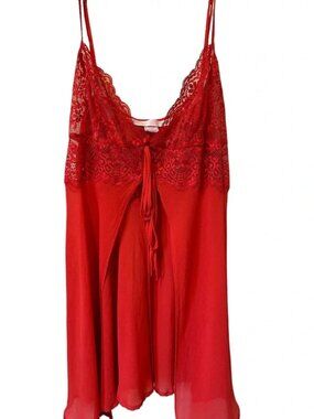 Vintage Y2K Victoria’s Secret Red Sheer Silk And Lace Open Front Babydoll